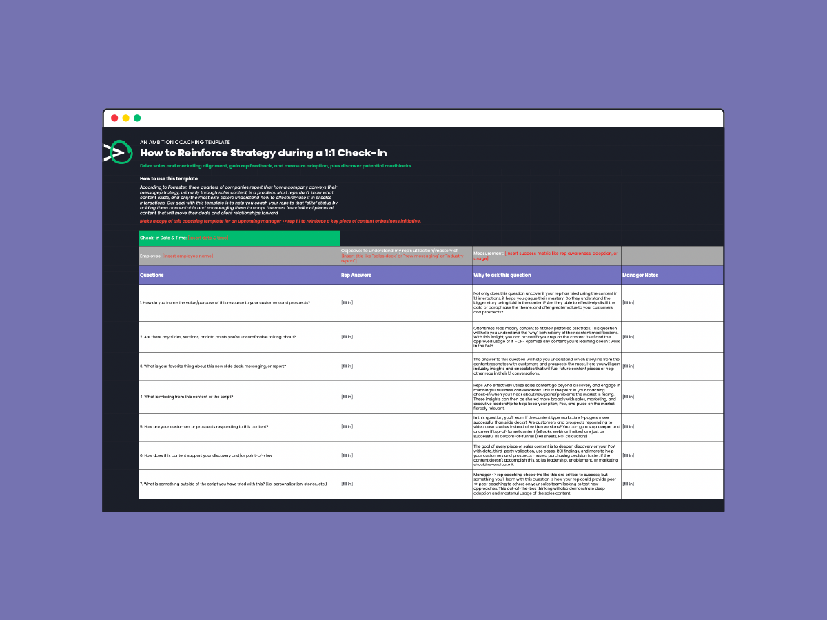 Coaching Template: How to Reinforce Strategy