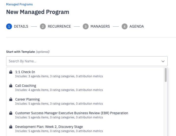 Templates in managed coaching programs