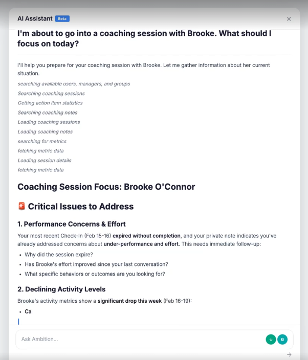 Coaching Intelligence example